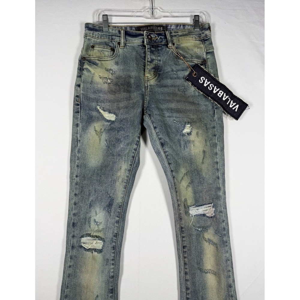 NWT Valabasas Stacked Flare Denim Jeans Men 30x36 Light Wash Rugged Acid Memphis